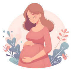 pregnant mom , flower and leaves,isolated on a white background, flat vector illustration
