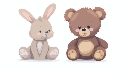 Rabbit and teddy bear on white background baby toys vector