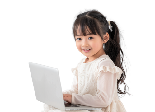 Young Girl with Laptop on Transparent