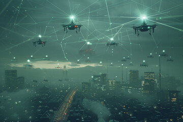 Elegant photo of digitally recreated defense networks, illustrating the interconnected layers of protection employed by modern military forces in high tech style.
