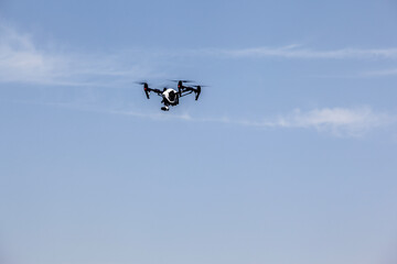 View of the flying drone in the sky