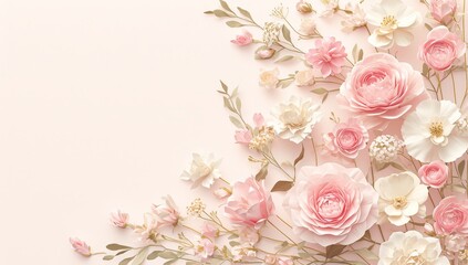 pink background with various paper flowers