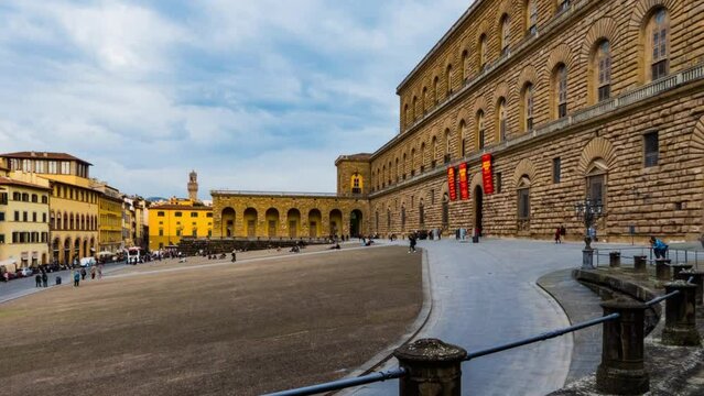 FLORENCE, ITALY - NOVEMBER 23 2016: Palazzo Pitti, in English sometimes called Pitti Palace, is vast, mainly Renaissance, palace in Florence, Italy. It is situated on south side of River Arno.