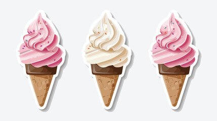 Realistic paper sticker ice cream. Isolated illustration
