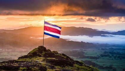 The Flag of Costa Rica On The Mountain.