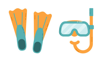 Flippers with snorkel and mask for diving. Flat isolated vector illustration © Eclair_A