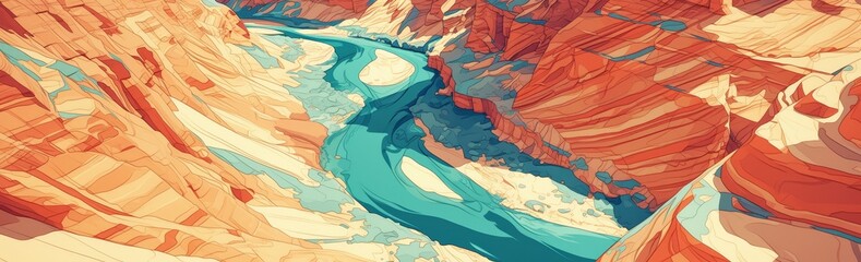 Stylized illustration of the Grand Canyon, showcasing its majestic canyons and dramatic landscape.  - obrazy, fototapety, plakaty