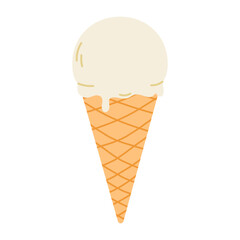 Ice cream in a waffle cone. Flat vector isolated illustration