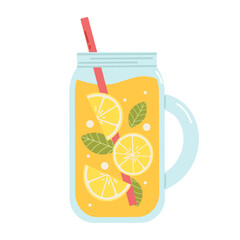 Glass of lemonade with straw. Flat vector isolated illustraion