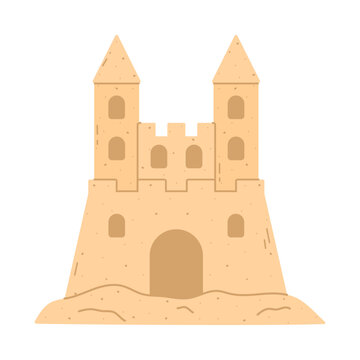 Cartoon beach sandcastle. Flat vector isolated illustration