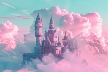 magical fairytale castle in pastel colors dreamlike medieval kingdom fantasy concept art
