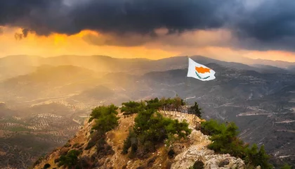 Foto op Canvas The Flag of Cyprus On The Mountain. © Daniel