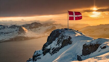 The Flag of Denmark On The Mountain. - obrazy, fototapety, plakaty
