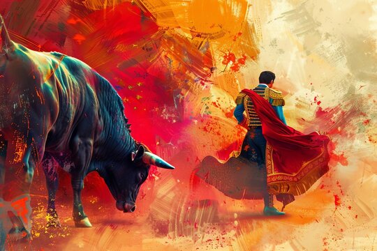 majestic matador vibrant spanish bullfighting arena traditional cultural performance digital painting