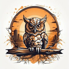 owl logo with sunset colors for t-shirt