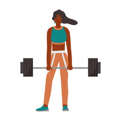 Girl lifting weights. Girl with sport equipment, fitness gym accessories flat vector illustration