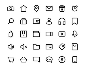 Set of User Interface Icon Vector Logo Illustration in Flat Outline Style 