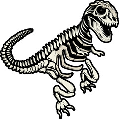 Dinosaurier Skelett Tyrannosaurus Rex Dino Fossil im Comic Stil gezeichnet schwarz weiß