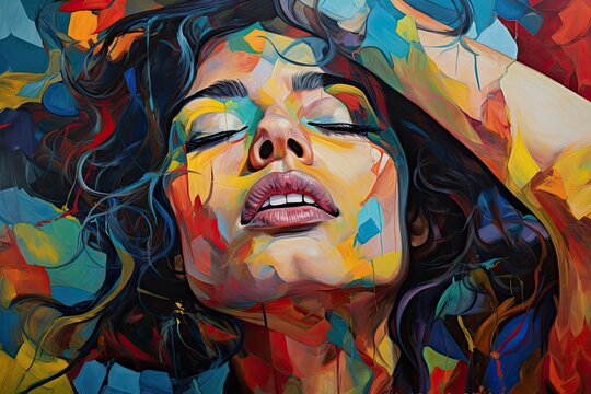 A painting of a woman with her eyes closed, capturing a serene moment of introspection and tranquility. Generative AI
