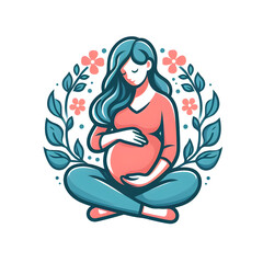 pregnant mom , flower and leaves,isolated on a white background, flat vector illustration
