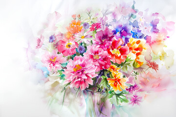 A watercolor painting of a bouquet of flowers