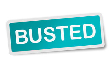 Busted square sticker isolated on white