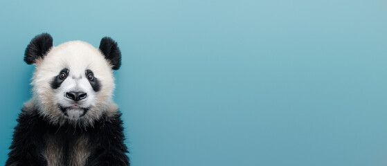 Obraz premium A cheerful and happy Giant Panda with bright, expressive eyes full of joy against a blue background