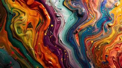 Swirling lines of various paint colors merging and mixing in an artistic manner.