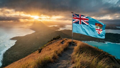 The Flag of Fiji On The Mountain. - obrazy, fototapety, plakaty