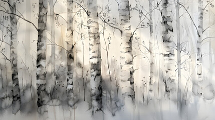 Silver Birch Trees with dappled sunlight streaming through