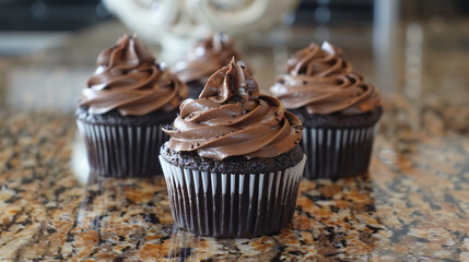 Dark chocolate cupcakes with chocolate ganache frosting