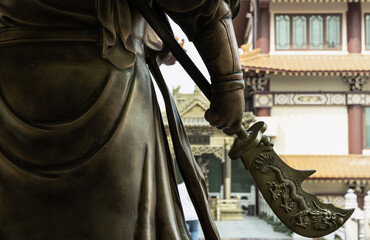 Green dragon crescent blade (Halberd) weapon of Sangharama Bodhisattva (Buddhist deity). Sangharama...