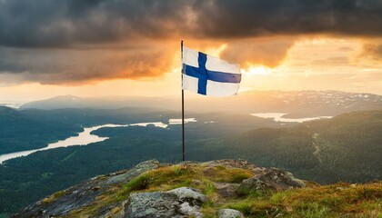 The Flag of Finland  On The Mountain.