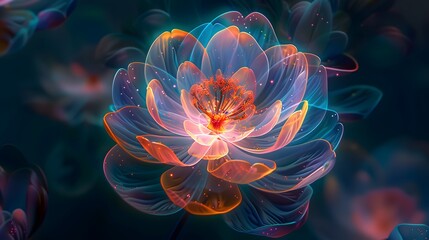  holographic and colorful dreamlike flower against a black background - obrazy, fototapety, plakaty