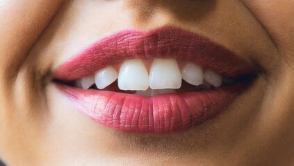 close-up shot of a woman's mouth with red lipstick