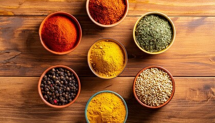 Flavor Fiesta: Assorted Spices in Wooden Bowl Display