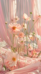 Pastel Floral Backdrop Evoking Nostalgic Elegance with a Modern Twist for Fashion Lookbooks