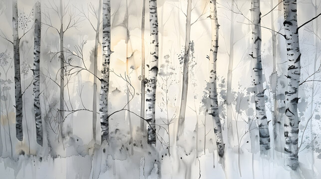 Silver Birch Trees with dappled sunlight streaming through