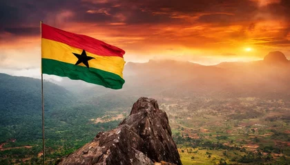 Poster de jardin Cappuccino The Flag of Ghana On The Mountain.