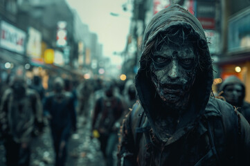 Zombie apocalypse. Walking dead zombie on the street.