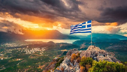 Naklejka premium The Flag of Greece On The Mountain.