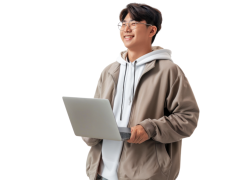 Young Asian Man Working on Laptop
