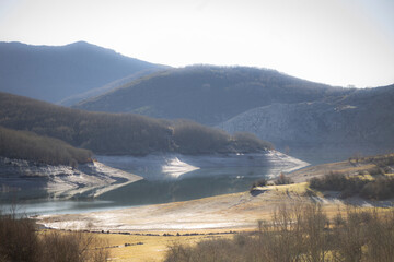 aerial view of the mountain surrounding the Porma reservoir in the province of León, Spain