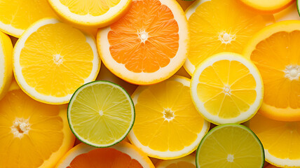 Vegan foods background image. Slices of citrus fruits in full frame view
