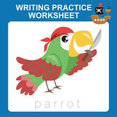 Writing practice worksheet. Writing the letters in English. Kids educational game. Printable worksheet for preschool
