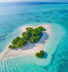Serene tropical beach aerial view with lush greenery