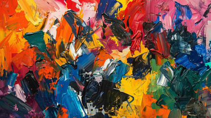 Saturated and intense paint colors blending in a lively and expressive composition.