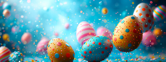  Colorful Easter eggs with polka dots - obrazy, fototapety, plakaty