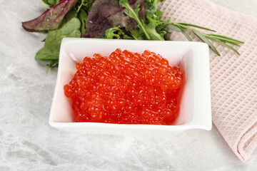 Red caviar in the bowl