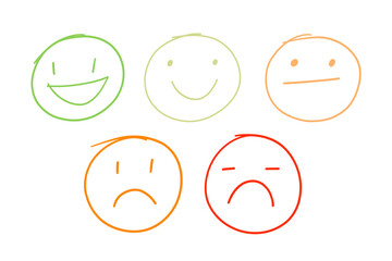 customer service reaction icon smile faces set collection hand drawn. in scribble sketch style doodle. 